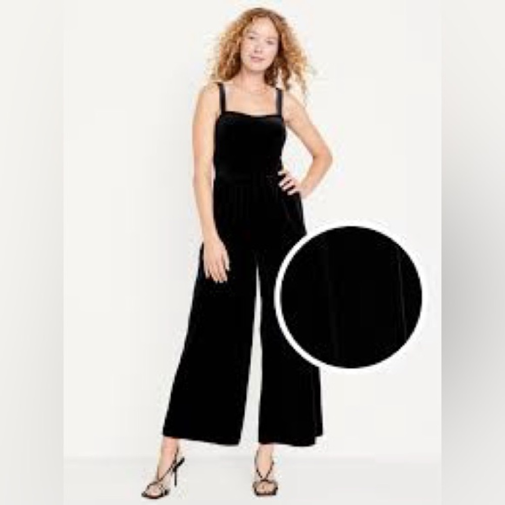 Fit & Flare Velvet Jumpsuit - BLACK
